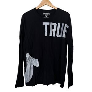 True Religion Black Spell Out Long Sleeve Shirt Sz L